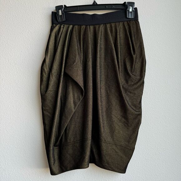 Marc Jacobs Black Metallic Gold Drape Faux Wrap Party Holiday Skirt Size Small - Picture 2 of 8